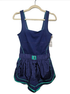 Free People FP Movement Varsity Blues Runsie Romper Navy/Teal Medium NWT